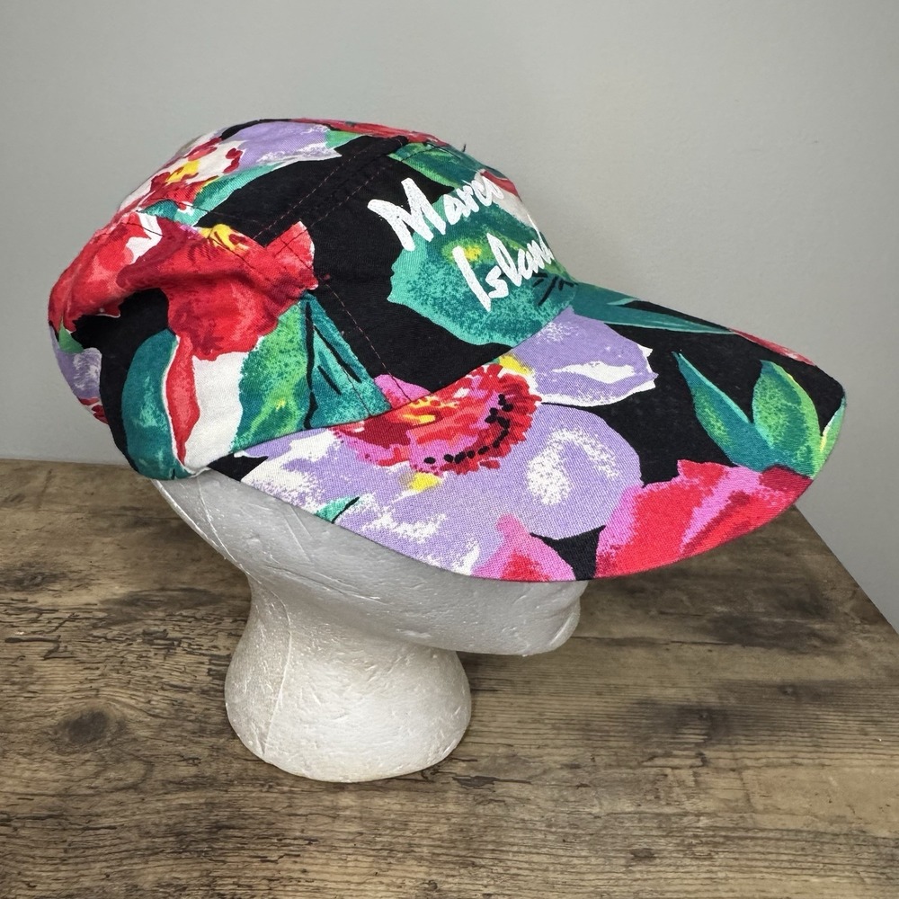 Vintage Hat Cap Fitted  Floral Print Multicolor Big Brime - Picture 3 of 9